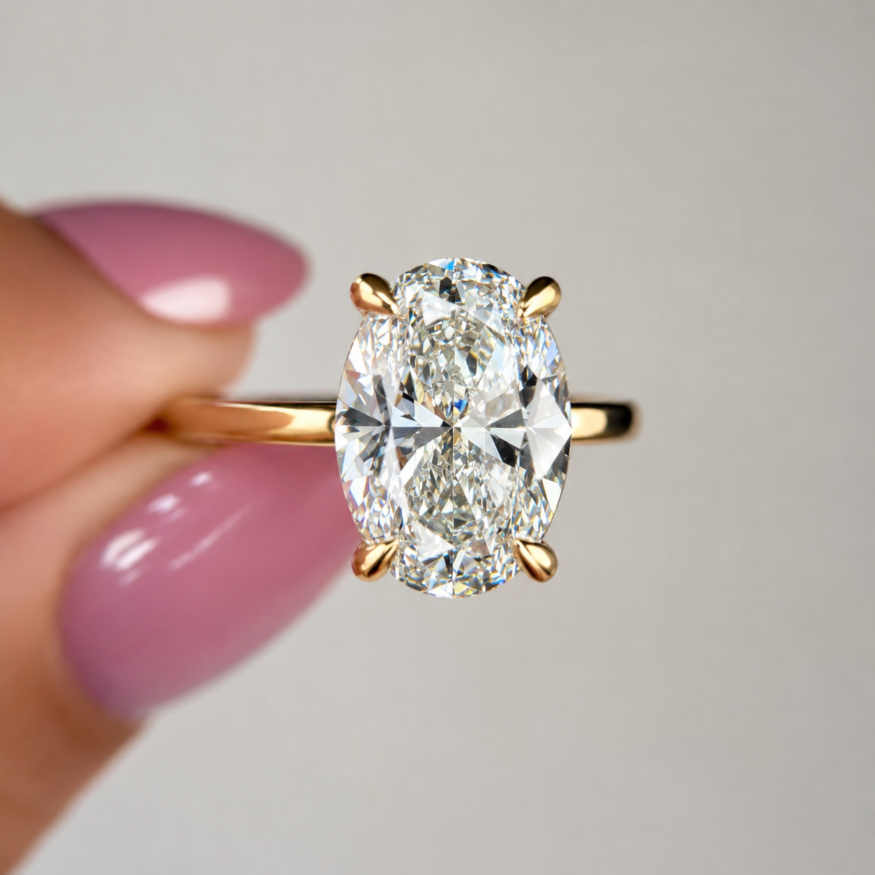 4.20 Carat Oval Solitaire Hidden Halo Diamond Ring